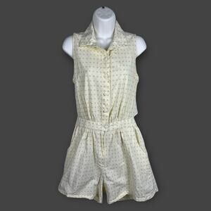 A Byer Vintage 80s Cream 100% Cotton open back collared button romper Large